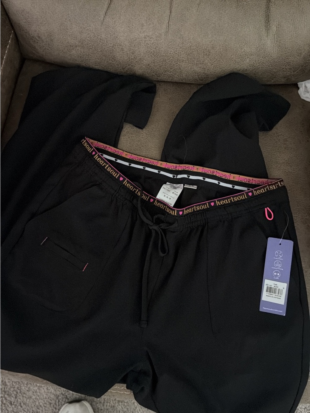 HeartSoul Black Scrub Pants with Pink Accent Waistband
